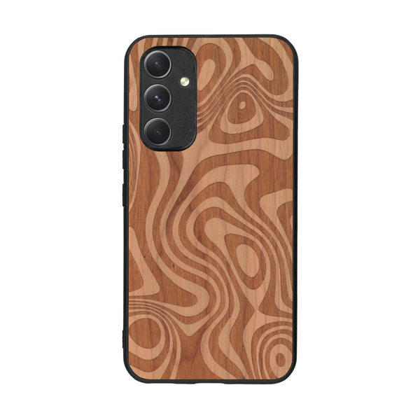 Coque de protection en bois véritable fabriquée en France pour Samsung A54 5G avec un motif abstrait représentant les mouvements de l'eau