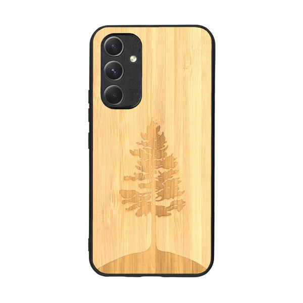 Coque de protection en bois véritable fabriquée en France pour Samsung A54 5G sur le thème de la nature, de la fôret et de l'écoresponsabilité avec une gravure représentant un arbre 