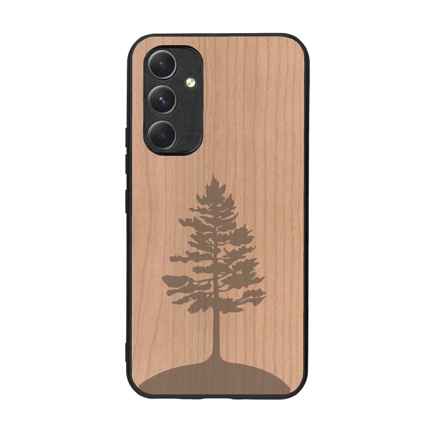 Coque de protection en bois véritable fabriquée en France pour  sur le thème de la nature, de la fôret et de l'écoresponsabilité avec une gravure représentant un arbre 