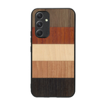 Coque de protection en bois véritable fabriquée en France pour  alliant des bandes horizontales de bambou, merisier, padouk, noyer et chêne fumé