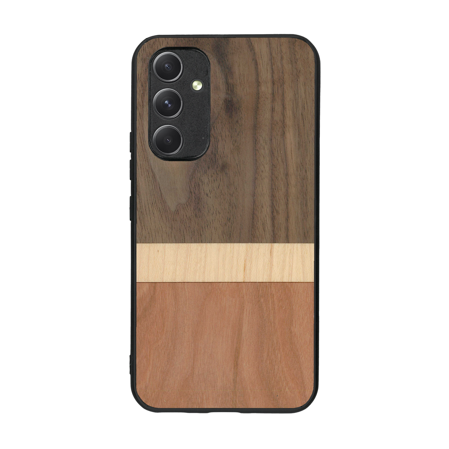 Coque de protection en bois véritable fabriquée en France pour  alliant des bandes horizontales de bambou, merisier et noyer