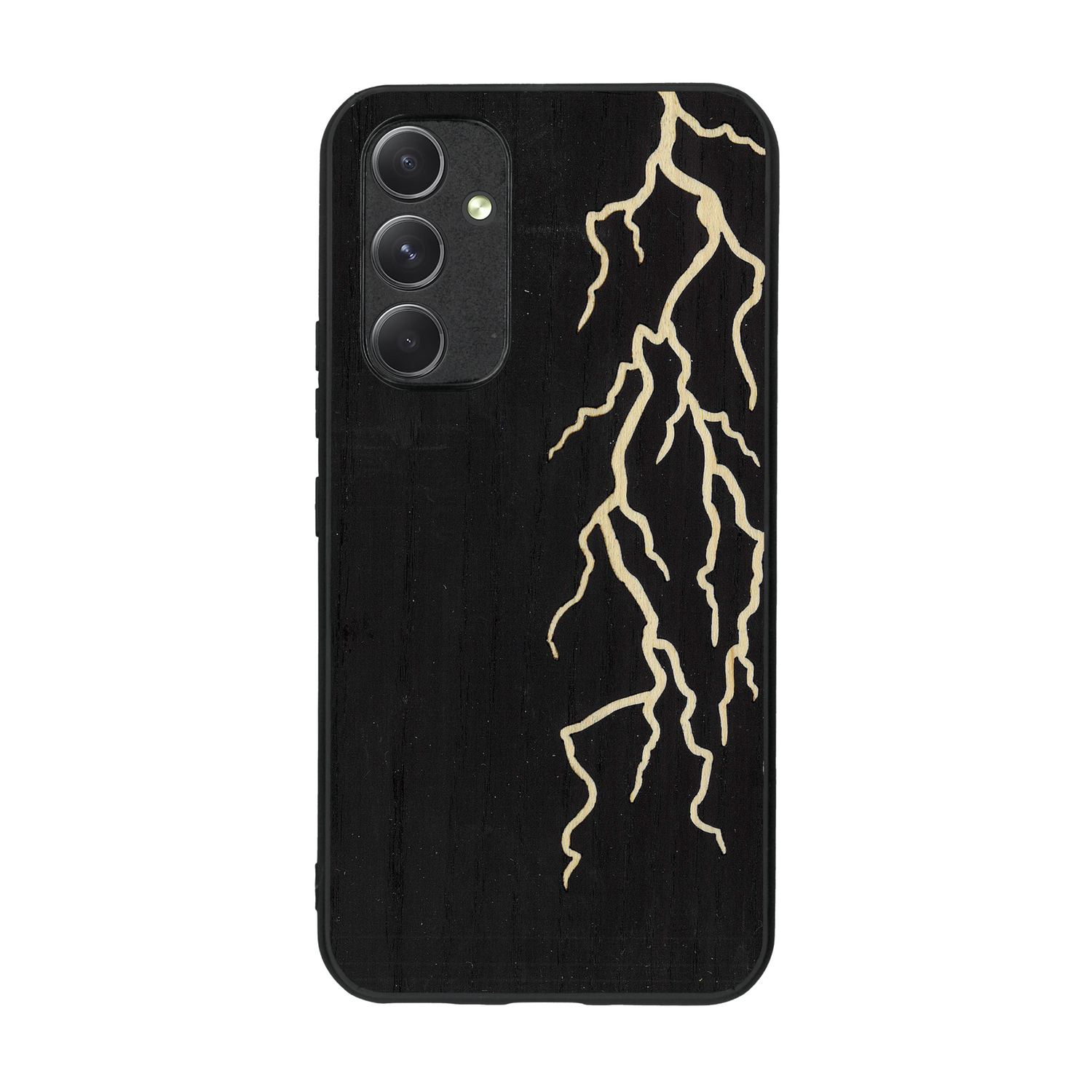 Coque de protection en bois véritable fabriquée en France pour  alliant plusieurs essences de bois pour représenter un éclair divin