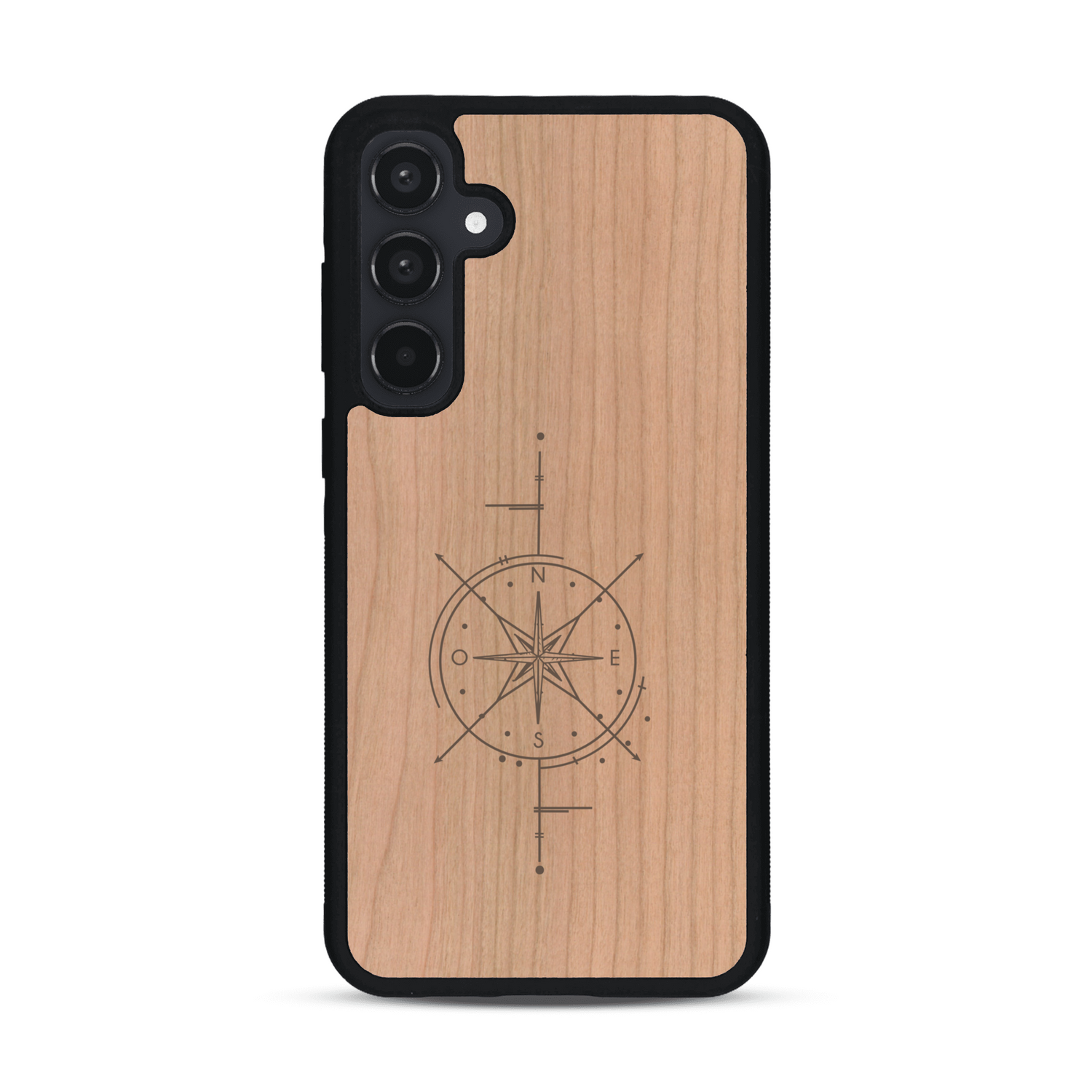 Coque de protection en bois véritable fabriquée en France pour  avec une gravure "rose des vents" sur le thème nautique et de l'océan qui s'inspire des boussoles de pirate
