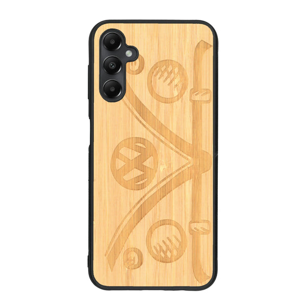 Coque de protection en bois véritable fabriquée en France pour Samsung A55 5G sur le thème de l'automobile avec un van combi