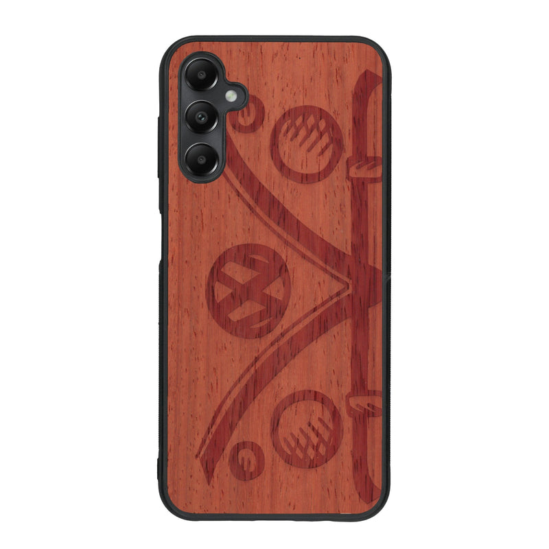 Coque de protection en bois véritable fabriquée en France pour Samsung A55 5G sur le thème de l'automobile avec un van combi