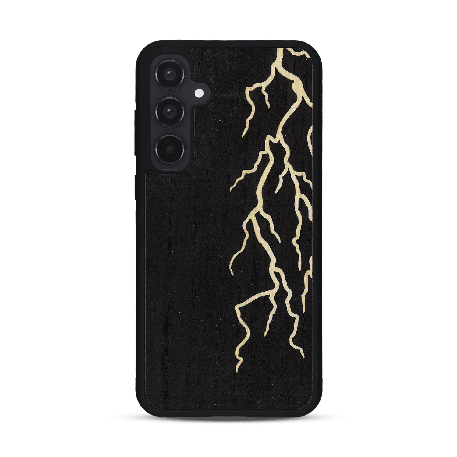 Coque de protection en bois véritable fabriquée en France pour  alliant plusieurs essences de bois pour représenter un éclair divin