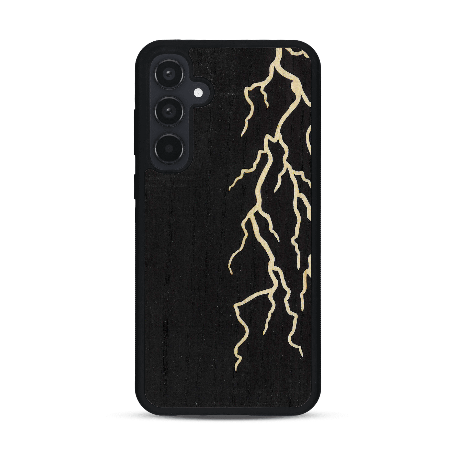 Coque de protection en bois véritable fabriquée en France pour  alliant plusieurs essences de bois pour représenter un éclair divin