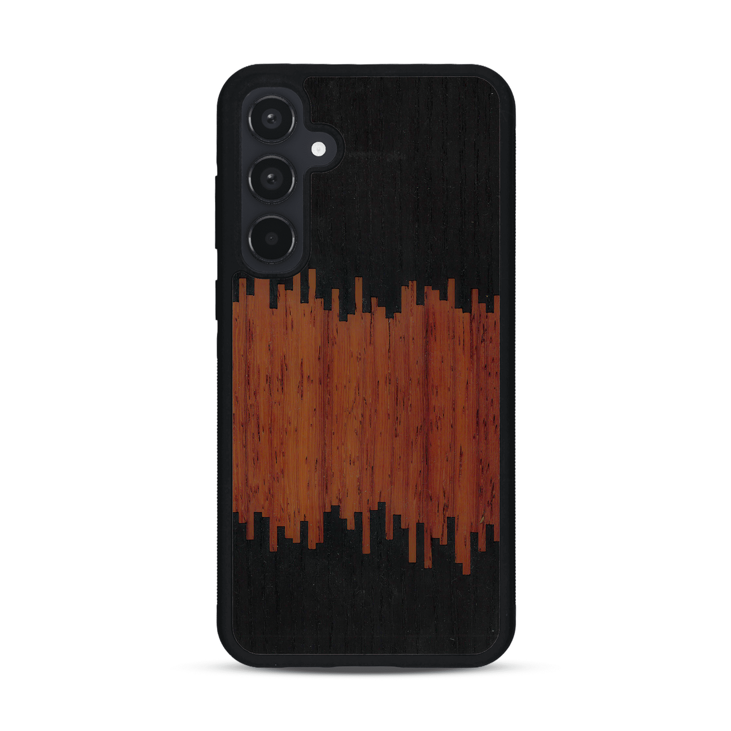 Coque de protection en bois véritable fabriquée en France pour  alliant plusieurs essences de bois pour représenter du magma en fusion