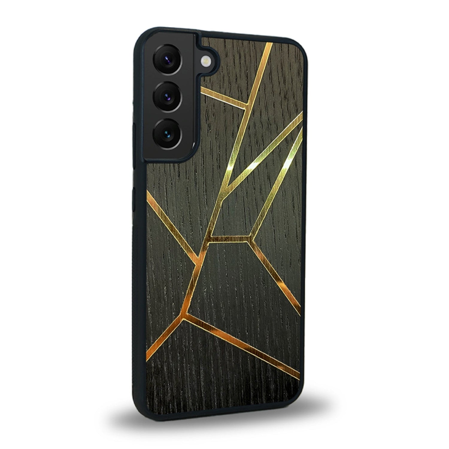 Coque de protection en bois véritable fabriquée en France pour Samsung A56 5G alliant plusieurs essences de bois pour représenter des fragments design