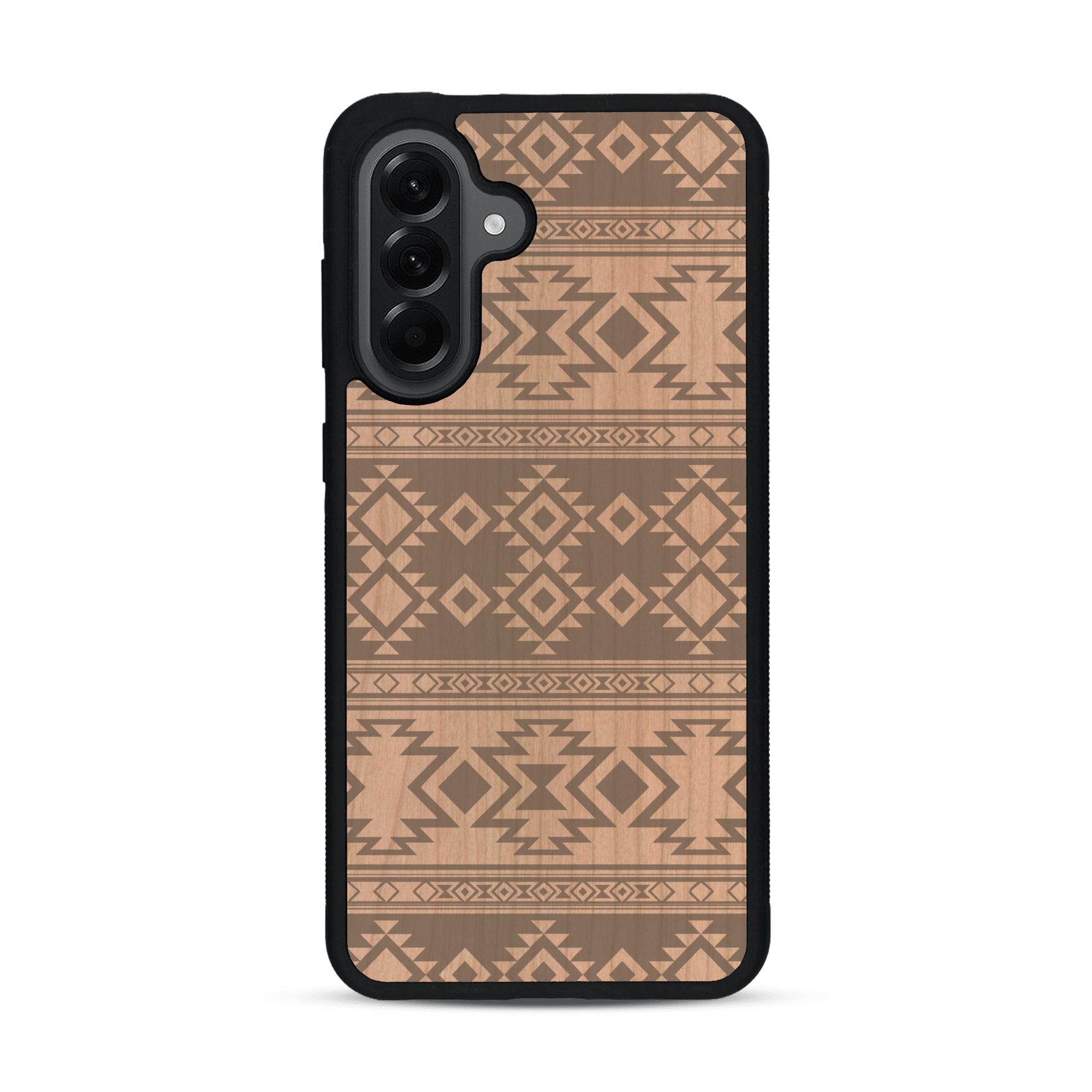 Coque de protection en bois véritable fabriquée en France pour  avec des motifs géométriques s'inspirant des temples aztèques, mayas et incas