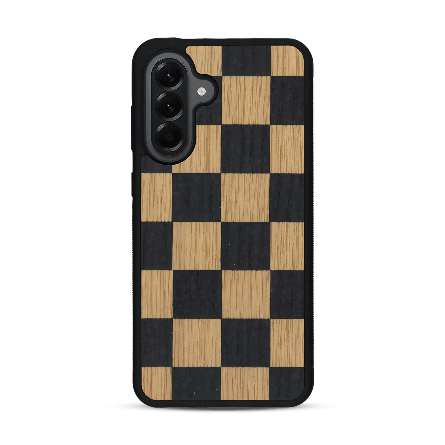 Coque de protection en bois véritable fabriquée en France pour  alliant plusieurs essences de bois pour représenter un damier