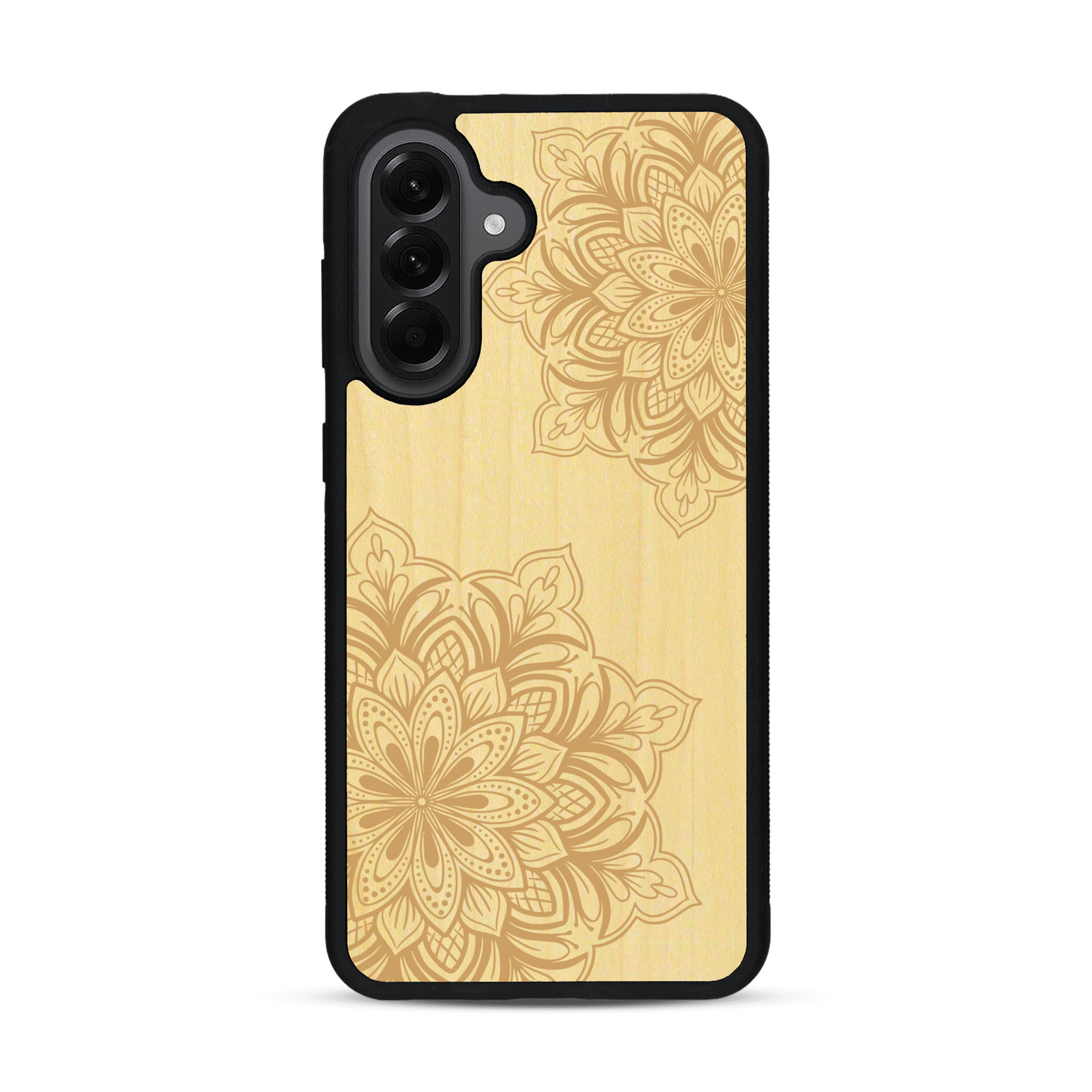 Coque de protection en bois véritable fabriquée en France pour  sur le thème de la bohème et du tatouage au henné avec une gravure représentant un mandala