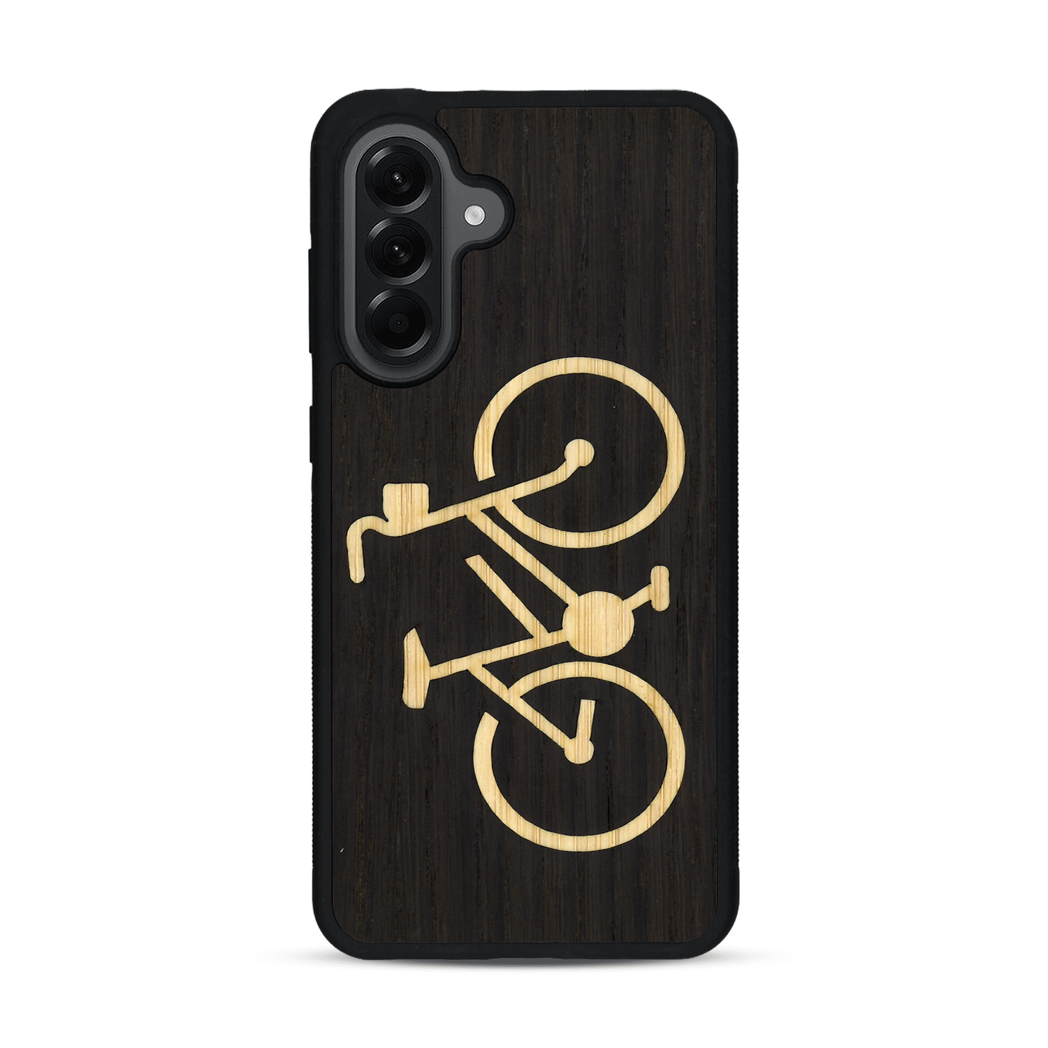 Coque de protection en bois véritable fabriquée en France pour  sur le theme du vélo et de l'outdoor qui allie du bambou et du chêne fumé représentant un vélo