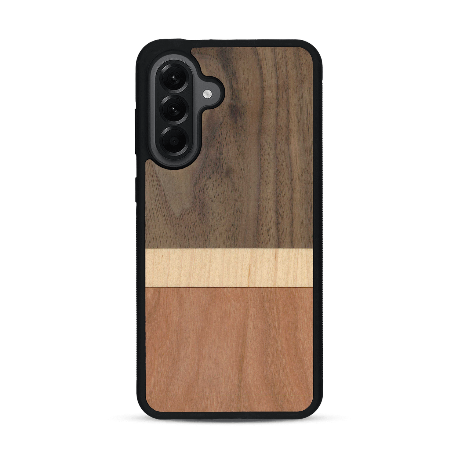 Coque de protection en bois véritable fabriquée en France pour  alliant des bandes horizontales de bambou, merisier et noyer