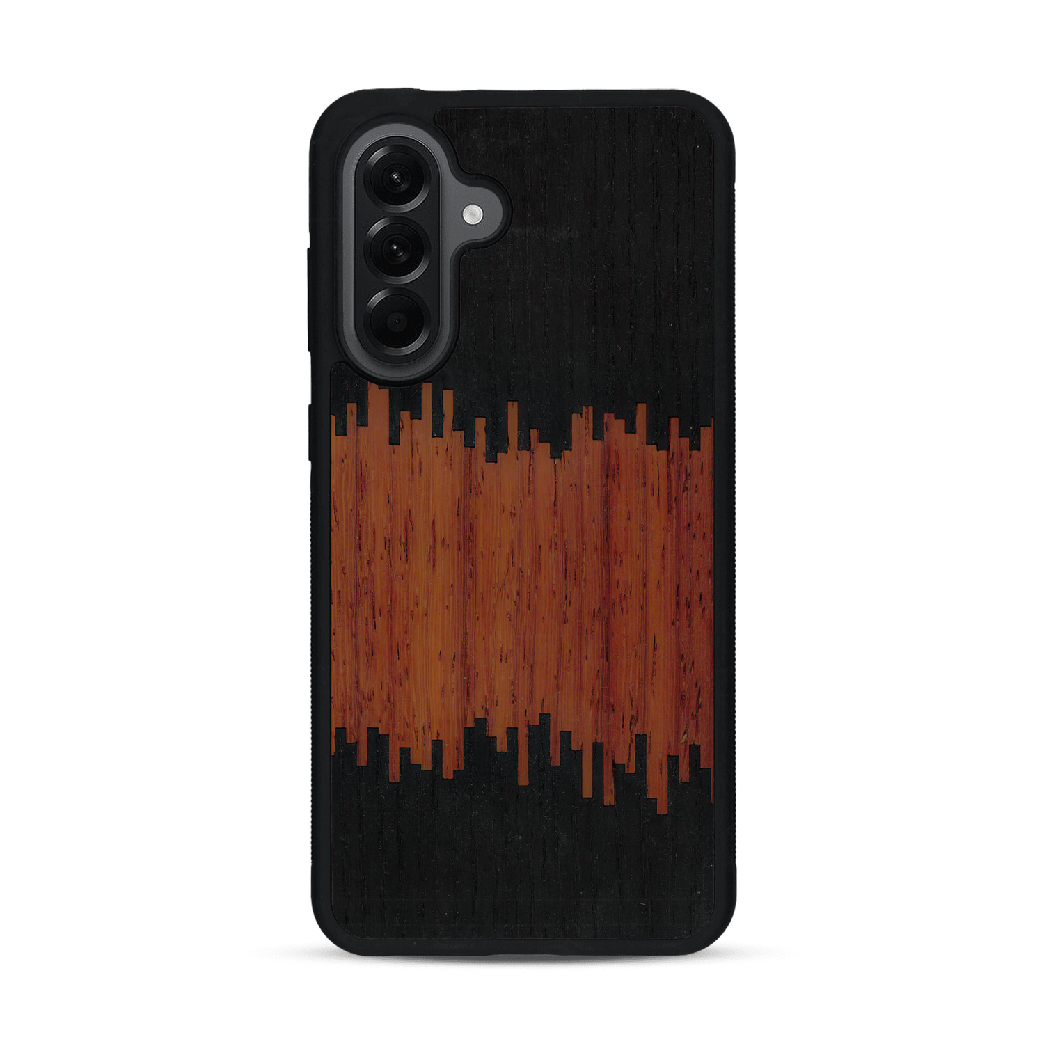 Coque de protection en bois véritable fabriquée en France pour  alliant plusieurs essences de bois pour représenter du magma en fusion