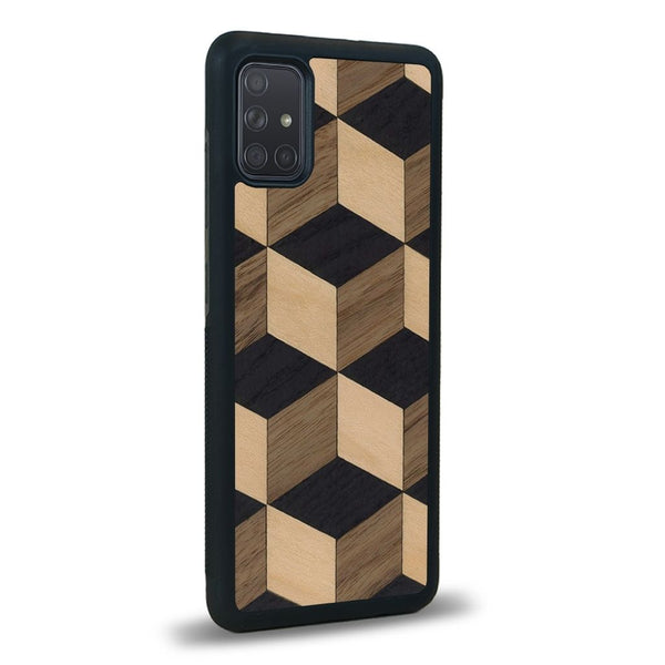 Coque de protection en bois véritable fabriquée en France pour Samsung A81 alliant plusieurs essences de bois pour représenter un classique intemporel de la marqueterie