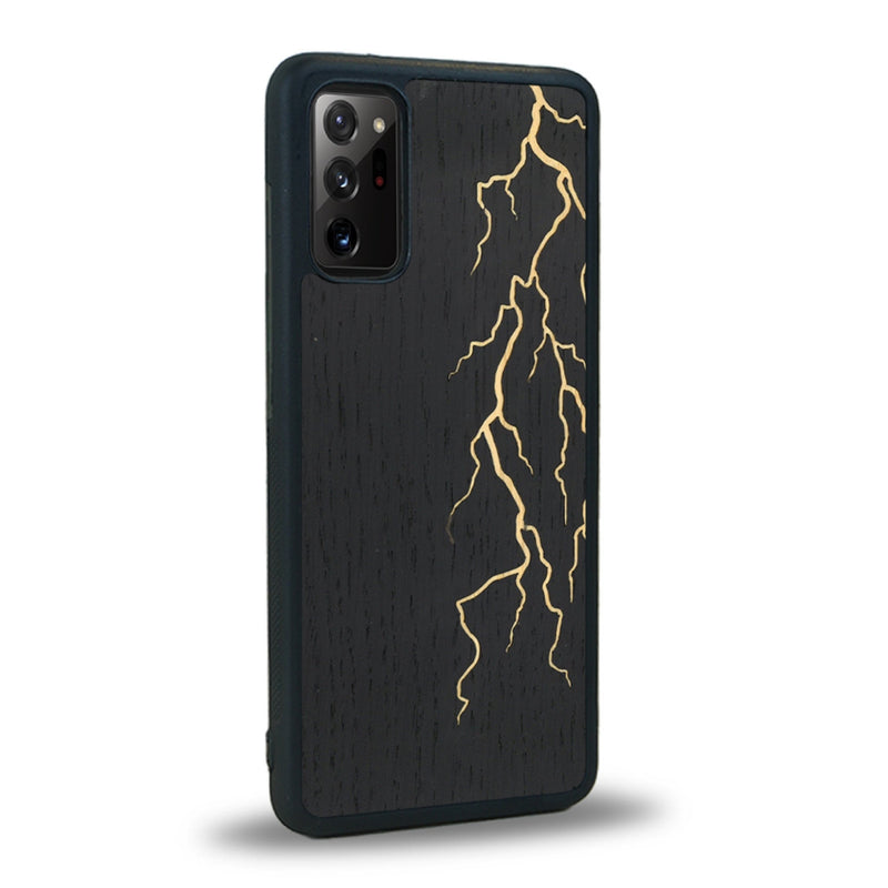 Coque de protection en bois véritable fabriquée en France pour Samsung Note 20 alliant plusieurs essences de bois pour représenter un éclair divin