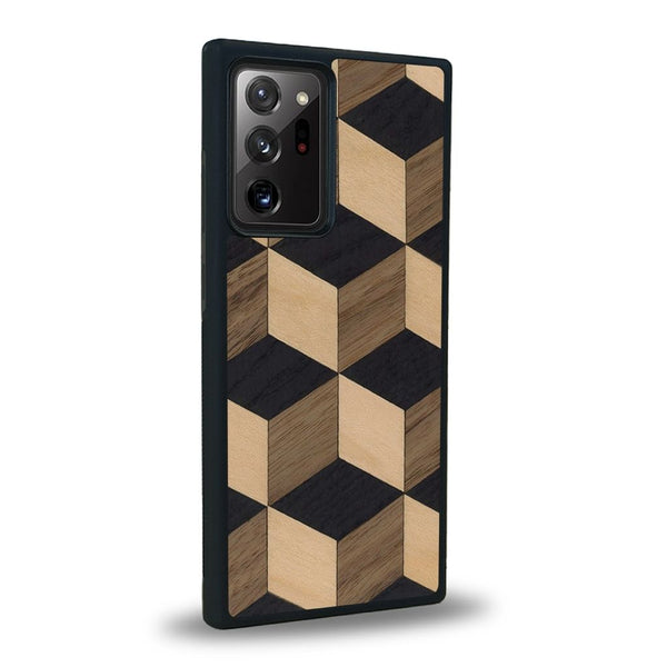 Coque de protection en bois véritable fabriquée en France pour Samsung Note 20+ alliant plusieurs essences de bois pour représenter un classique intemporel de la marqueterie