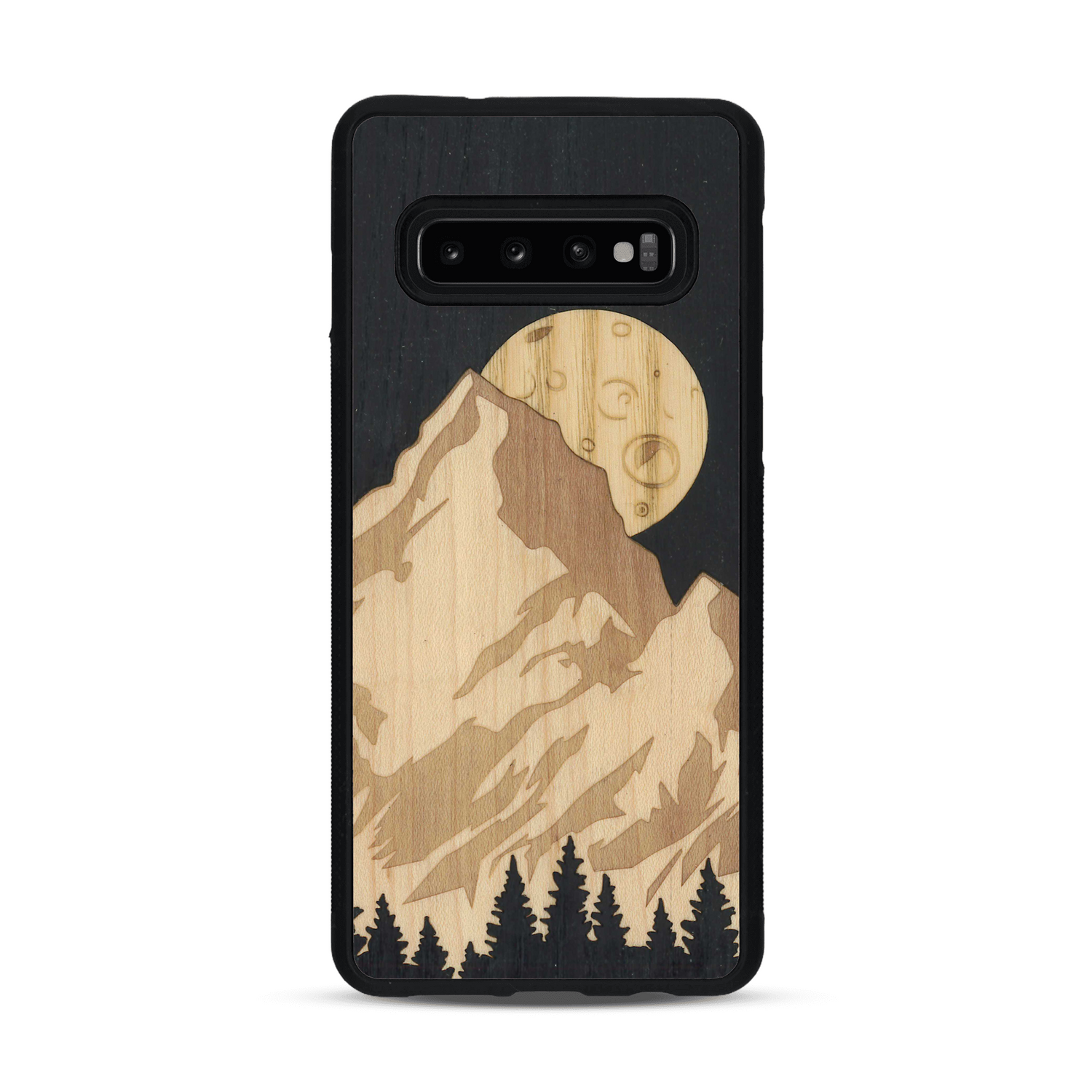 Coque de protection en bois véritable fabriquée en France pour  alliant plusieurs essences de bois pour représenter le mont Everest