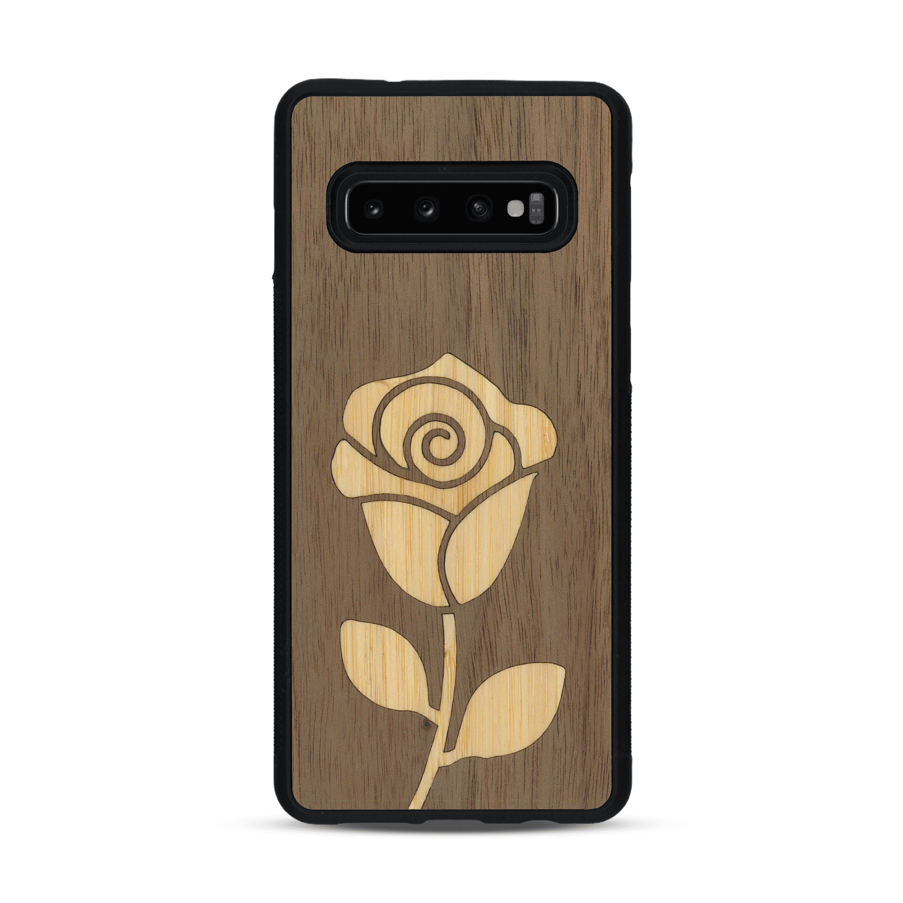 Coque de protection en bois véritable fabriquée en France pour  alliant plusieurs essences de bois pour représenter une rose