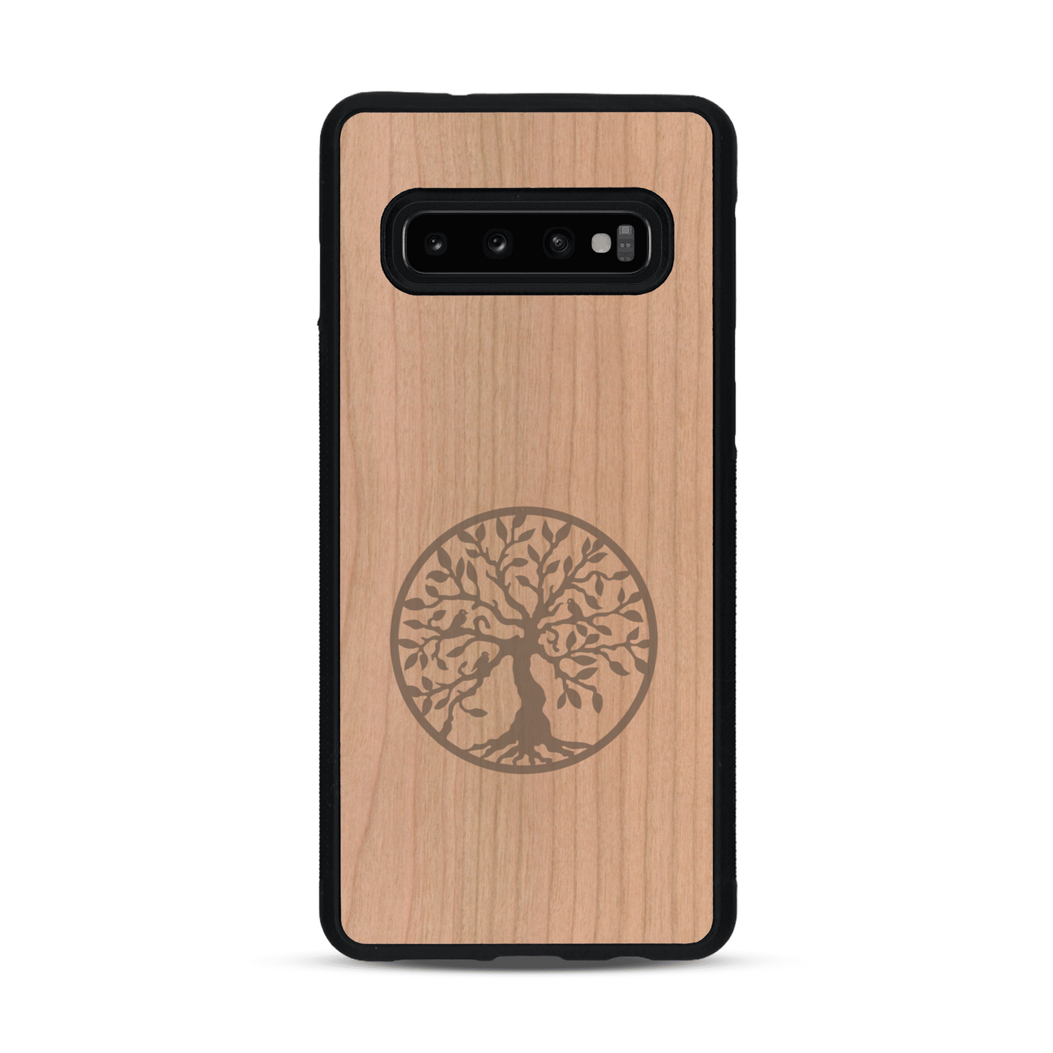 Coque de protection en bois véritable fabriquée en France pour  sur le thème de la spiritualité et du yoga avec une gravure zen représentant un arbre de vie