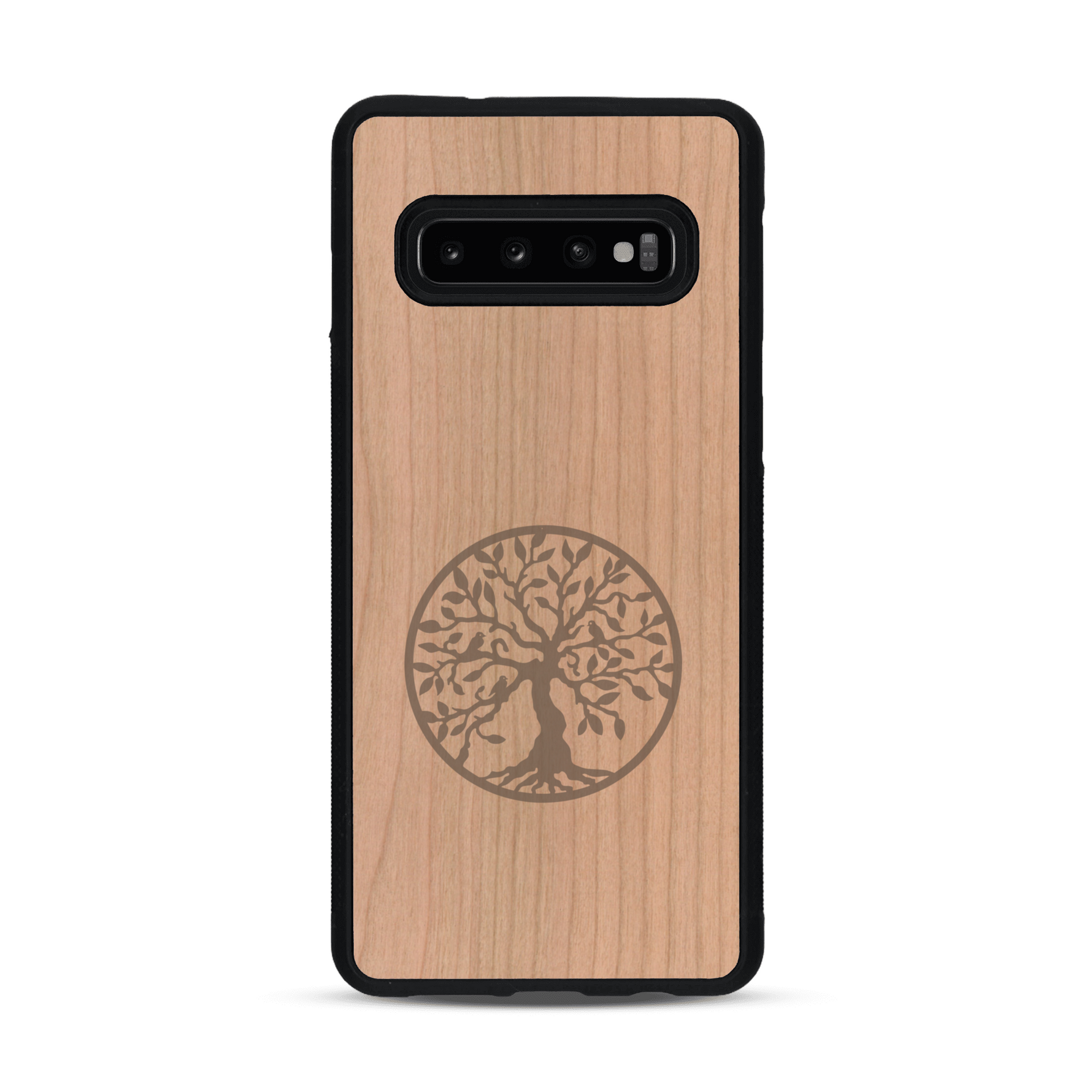 Coque de protection en bois véritable fabriquée en France pour  sur le thème de la spiritualité et du yoga avec une gravure zen représentant un arbre de vie