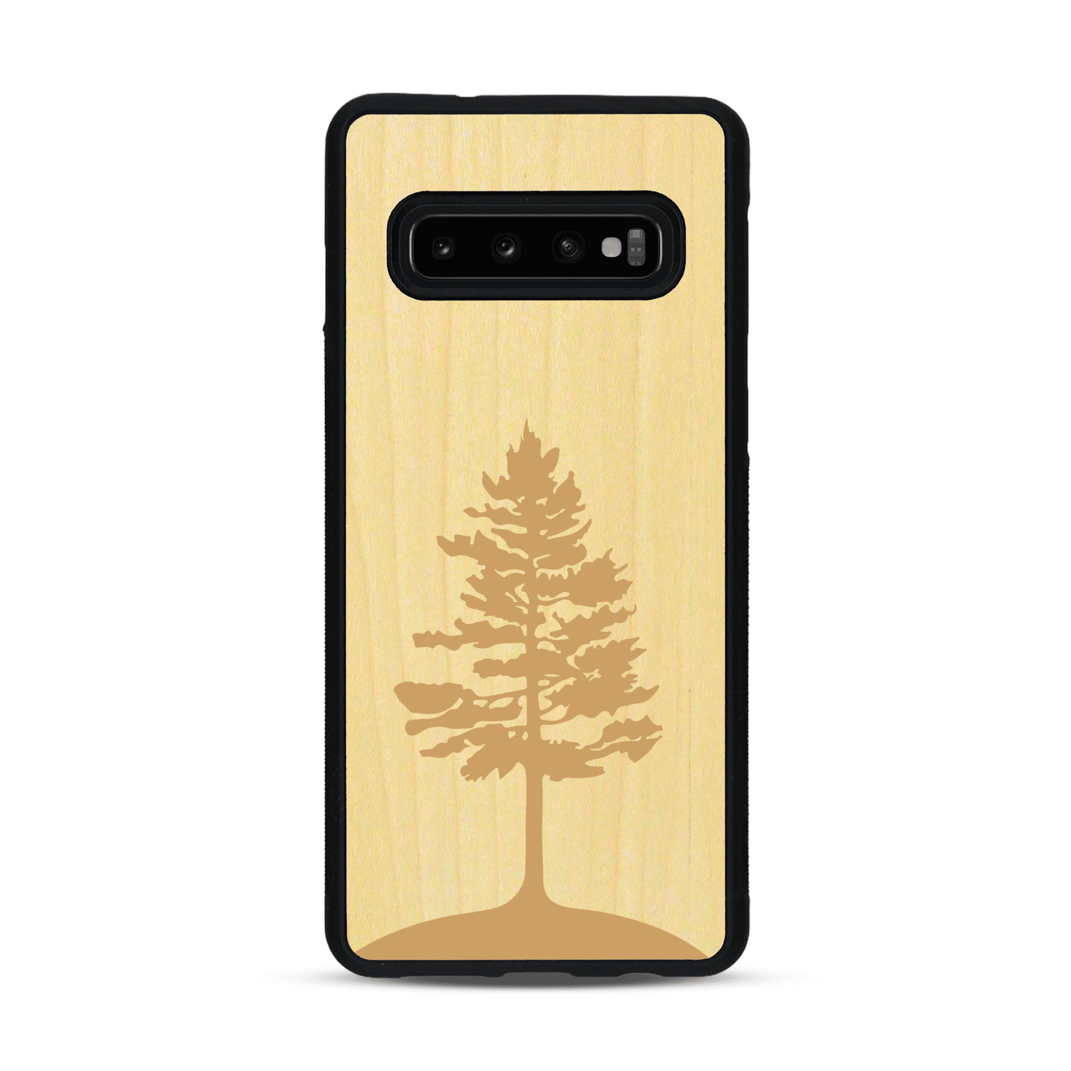 Coque de protection en bois véritable fabriquée en France pour  sur le thème de la nature, de la fôret et de l'écoresponsabilité avec une gravure représentant un arbre 