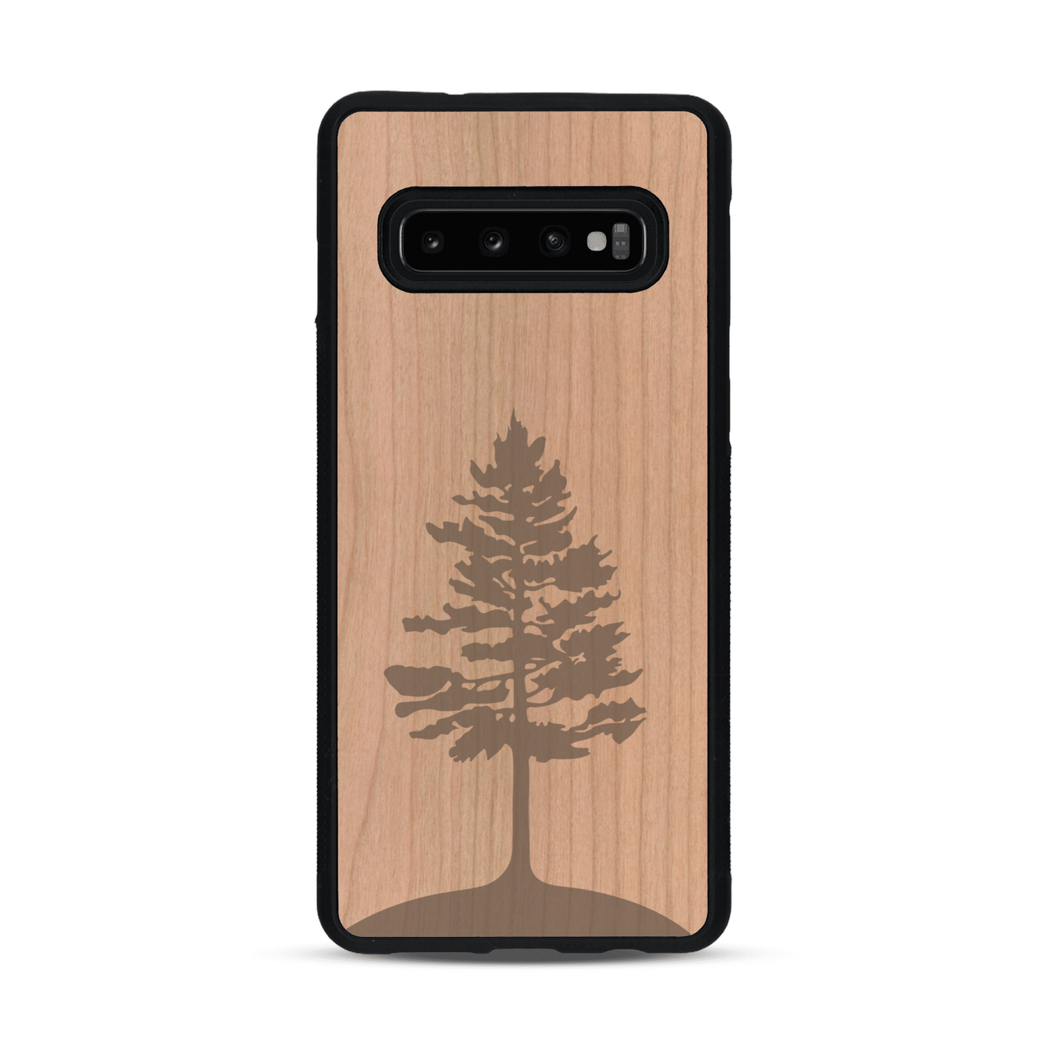 Coque de protection en bois véritable fabriquée en France pour  sur le thème de la nature, de la fôret et de l'écoresponsabilité avec une gravure représentant un arbre 
