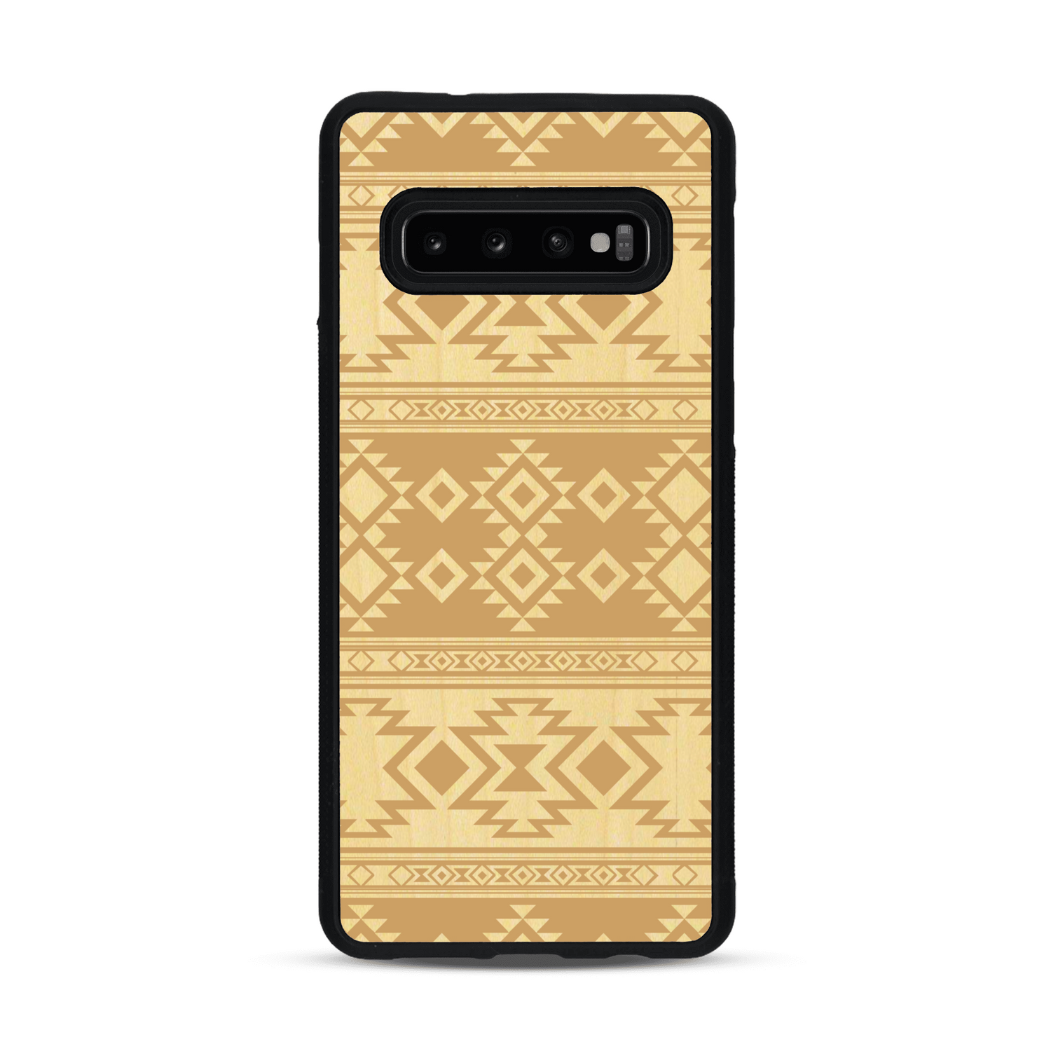 Coque de protection en bois véritable fabriquée en France pour  avec des motifs géométriques s'inspirant des temples aztèques, mayas et incas