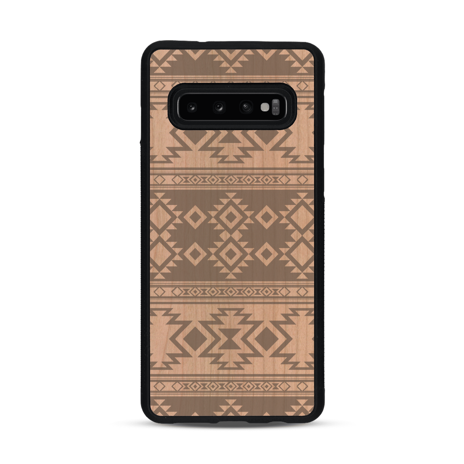 Coque de protection en bois véritable fabriquée en France pour  avec des motifs géométriques s'inspirant des temples aztèques, mayas et incas