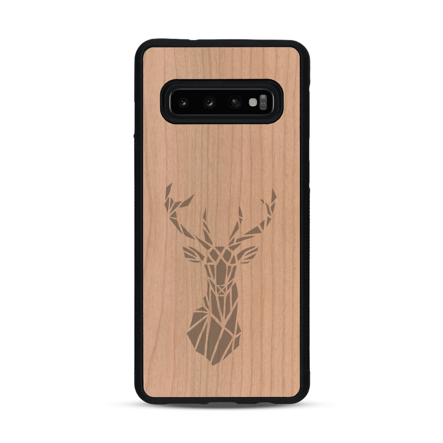 Coque de protection en bois véritable fabriquée en France pour  sur le thème de la nature et des animaux représentant une tête de cerf gométrique avec un design moderne et minimaliste