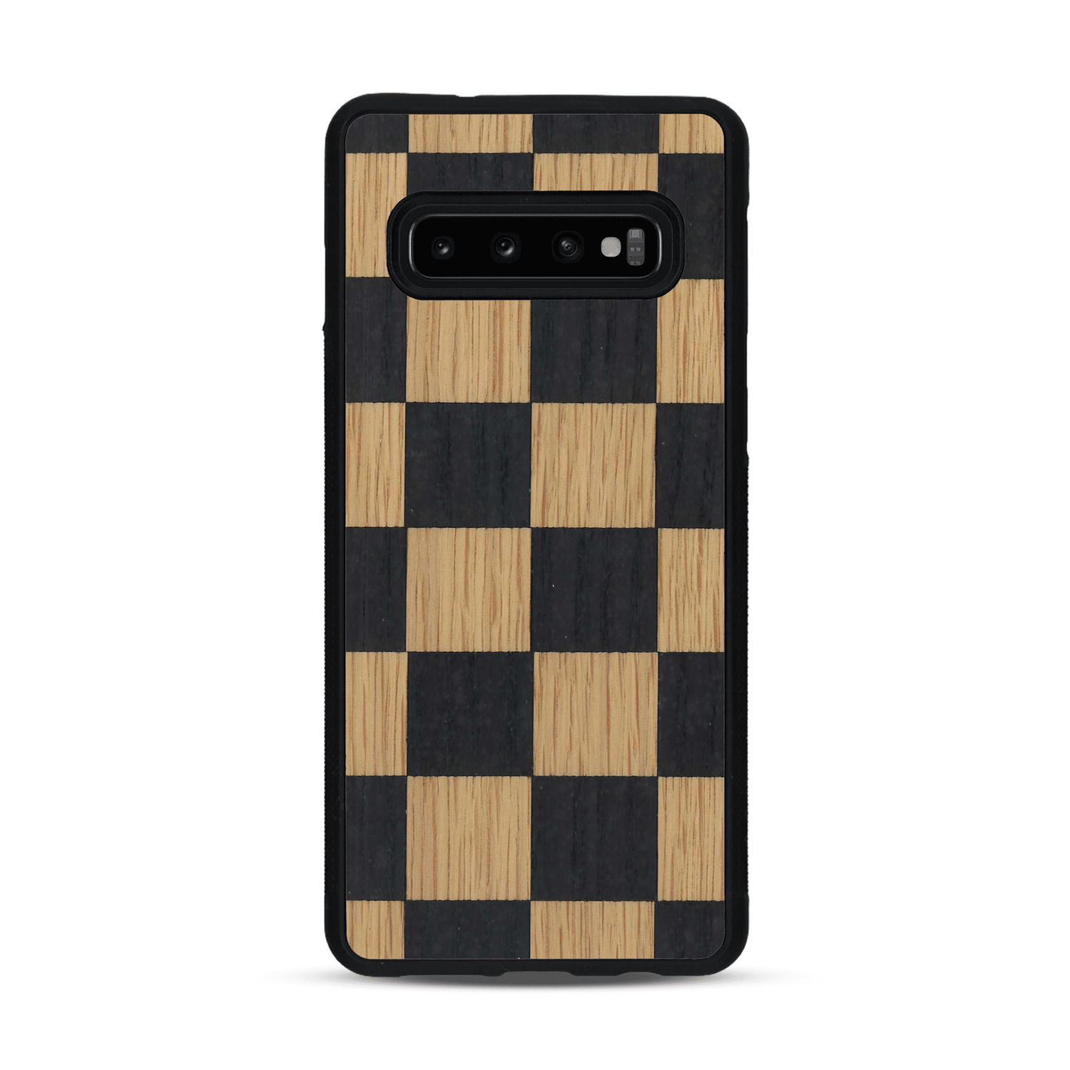 Coque de protection en bois véritable fabriquée en France pour  alliant plusieurs essences de bois pour représenter un damier