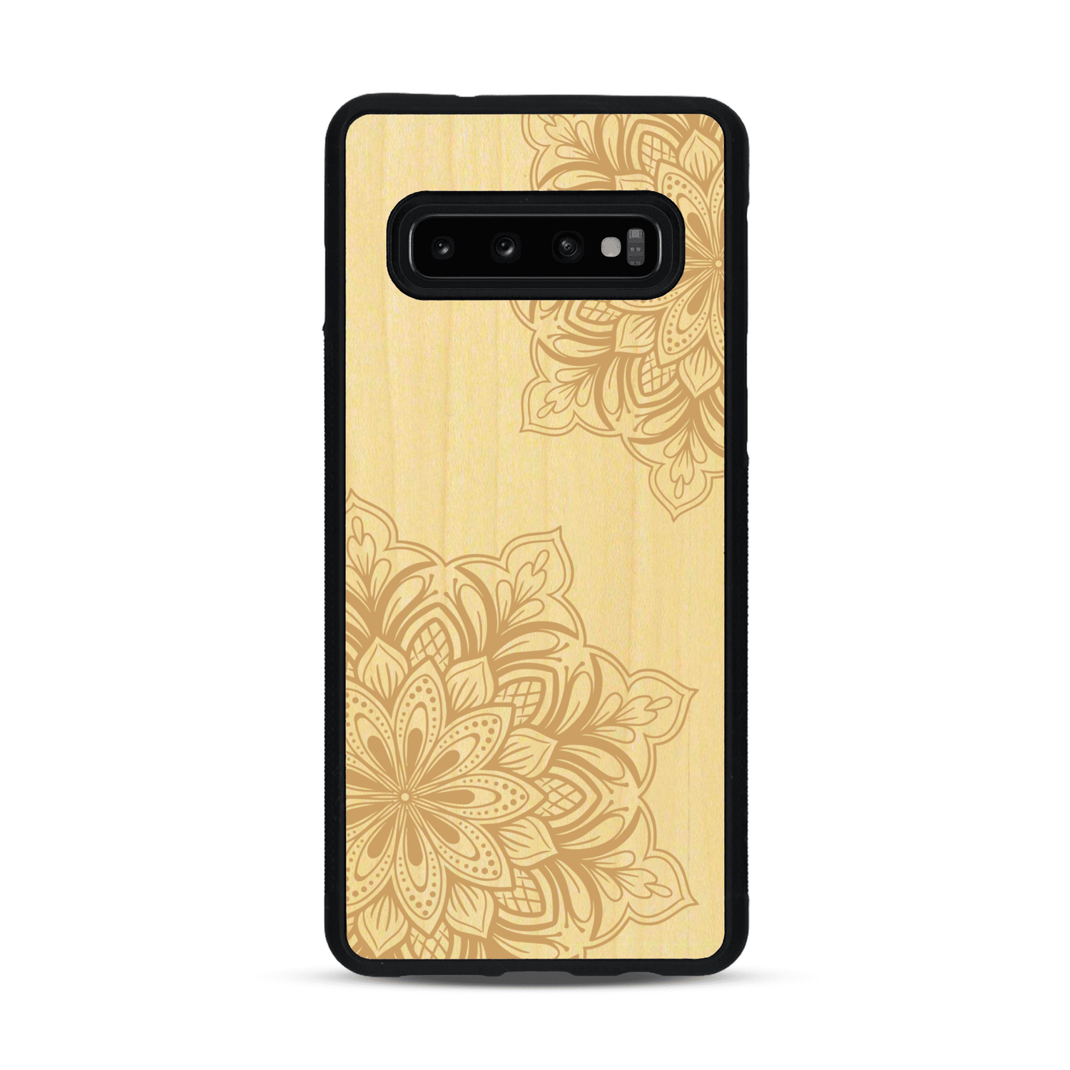 Coque de protection en bois véritable fabriquée en France pour  sur le thème de la bohème et du tatouage au henné avec une gravure représentant un mandala