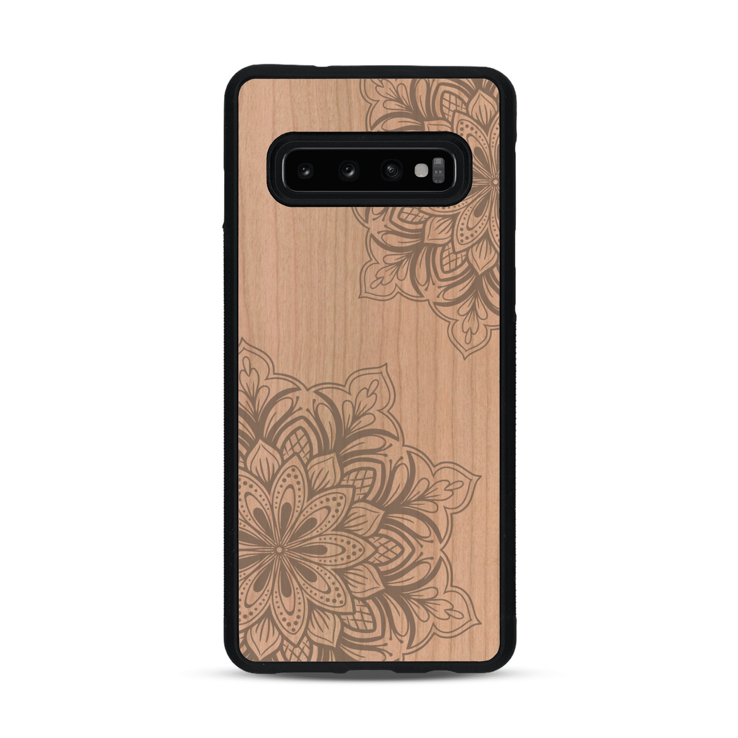 Coque de protection en bois véritable fabriquée en France pour  sur le thème de la bohème et du tatouage au henné avec une gravure représentant un mandala