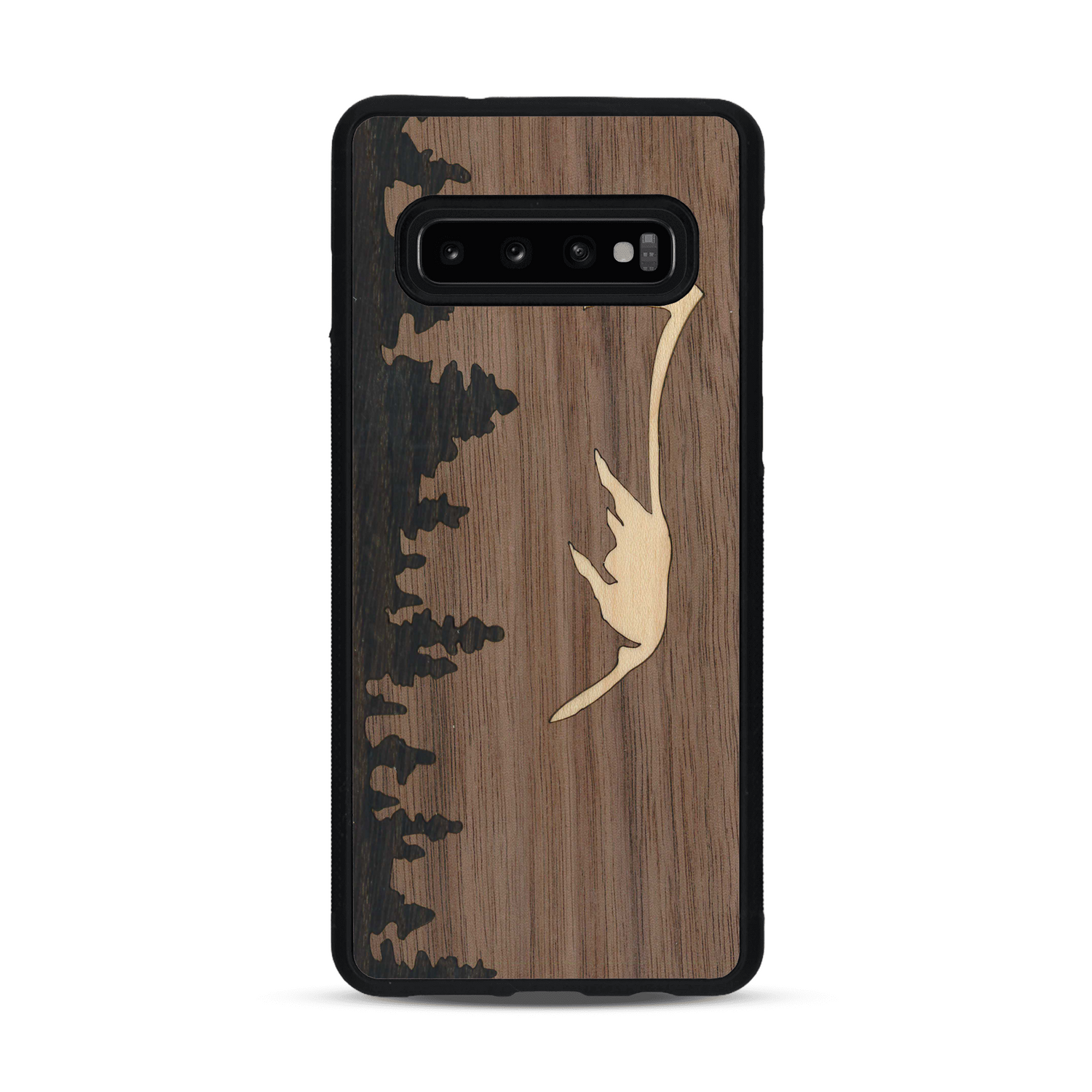 Coque de protection en bois véritable fabriquée en France pour  sur le thème de la nature et de la montagne qui allie du chêne fumé, du noyer et du bambou représentant le mont mézenc