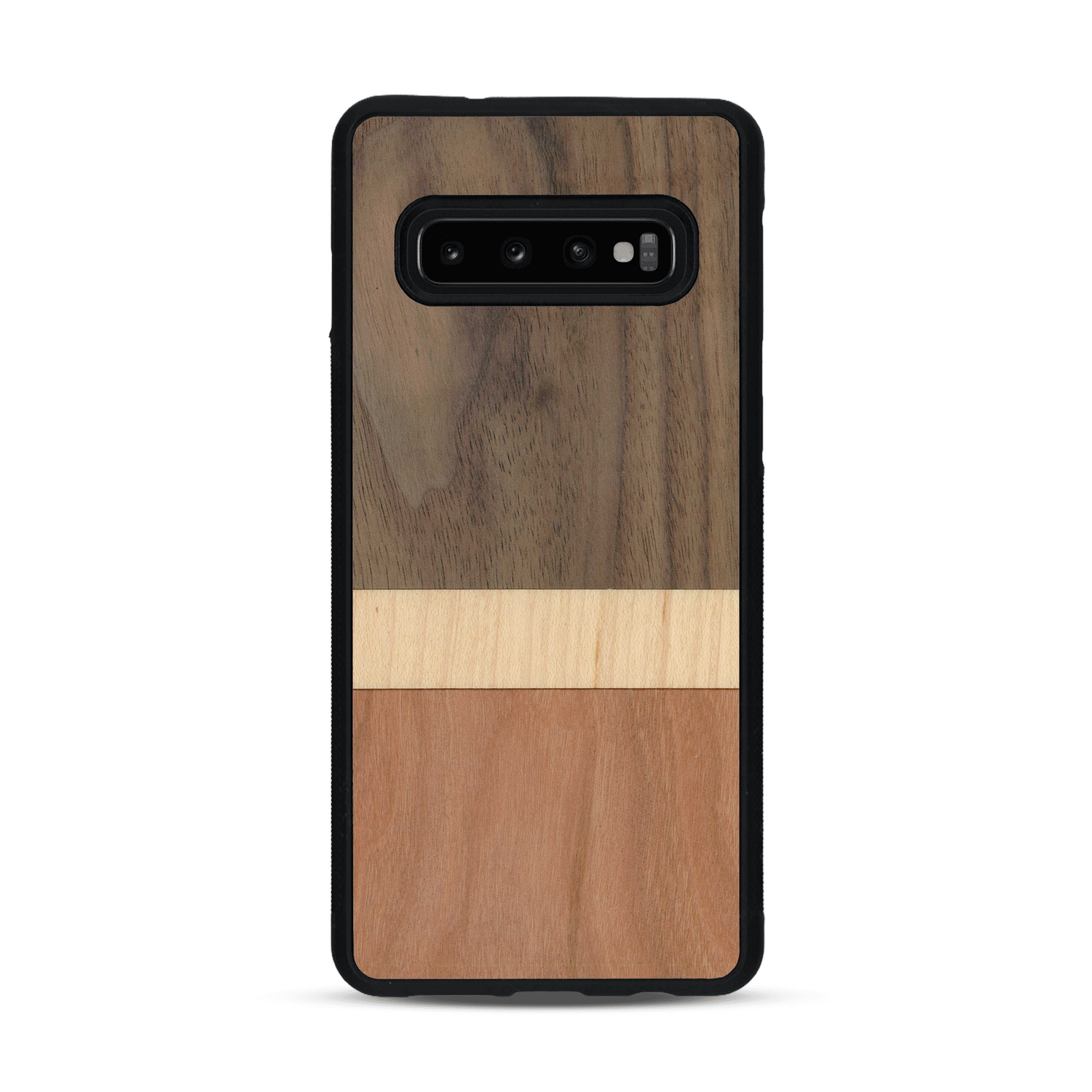 Coque de protection en bois véritable fabriquée en France pour  alliant des bandes horizontales de bambou, merisier et noyer