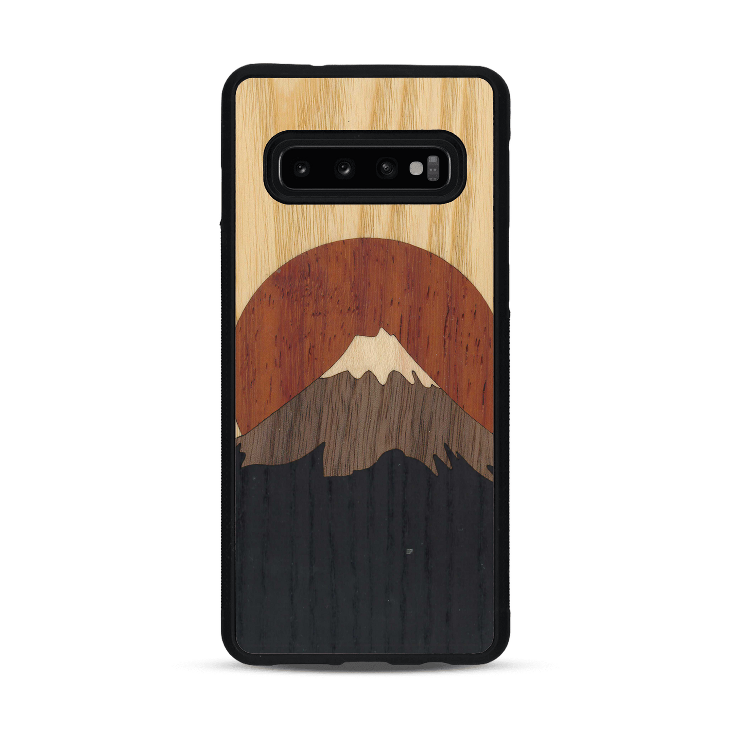 Coque de protection en bois véritable fabriquée en France pour  alliant plusieurs essences de bois pour représenter le mont Fuji