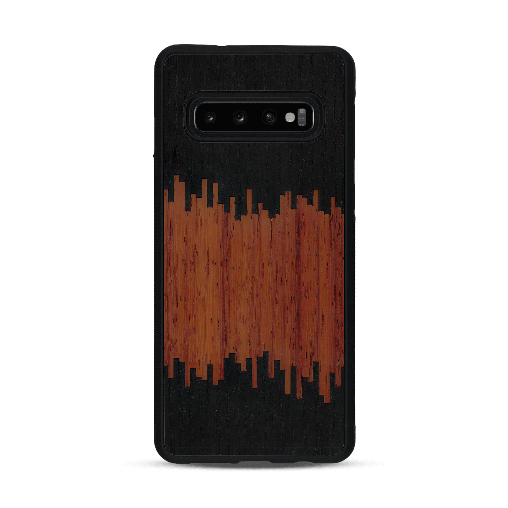 Coque de protection en bois véritable fabriquée en France pour  alliant plusieurs essences de bois pour représenter du magma en fusion
