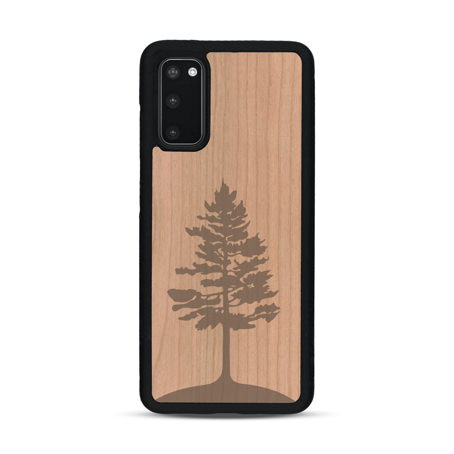 Coque de protection en bois véritable fabriquée en France pour  sur le thème de la nature, de la fôret et de l'écoresponsabilité avec une gravure représentant un arbre 