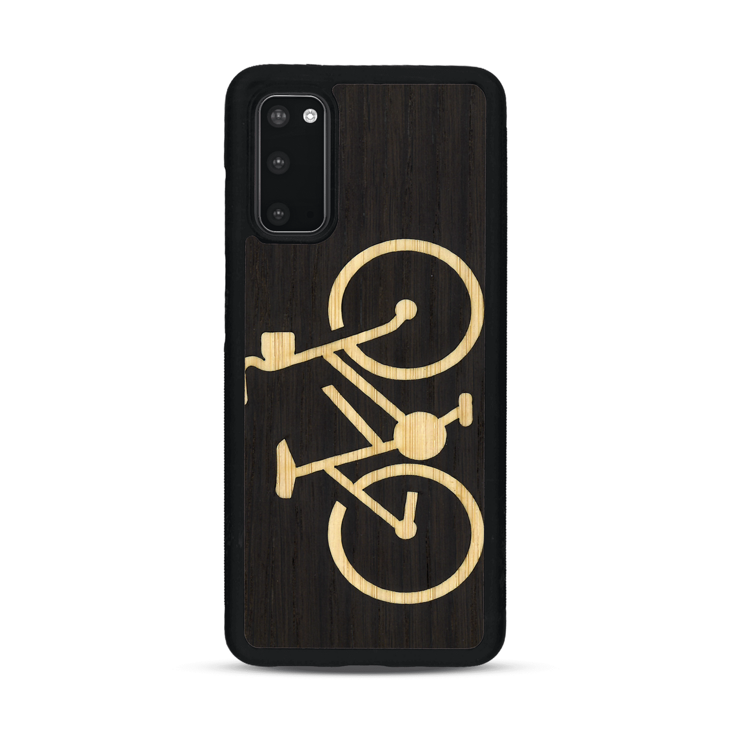Coque de protection en bois véritable fabriquée en France pour  sur le theme du vélo et de l'outdoor qui allie du bambou et du chêne fumé représentant un vélo