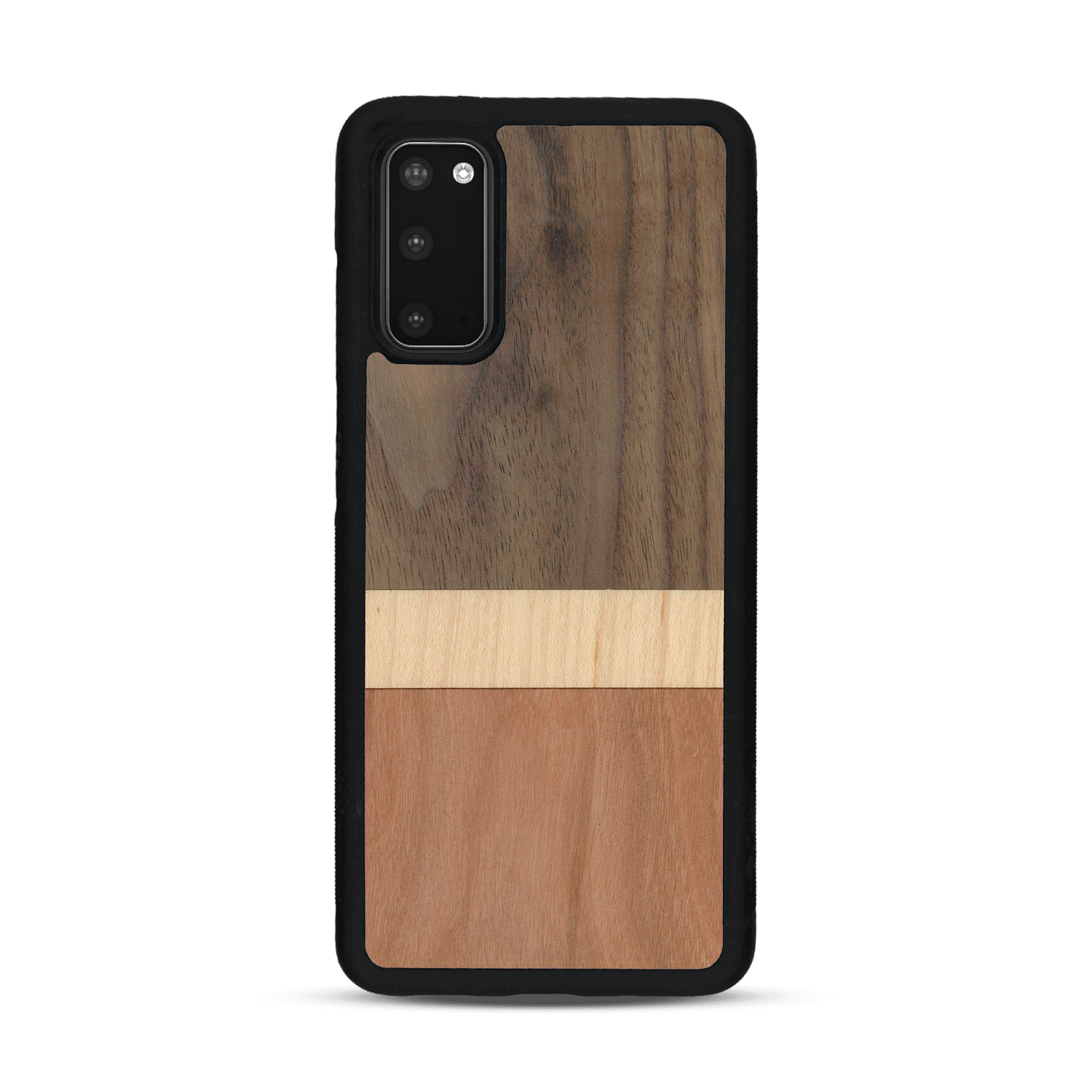 Coque de protection en bois véritable fabriquée en France pour  alliant des bandes horizontales de bambou, merisier et noyer