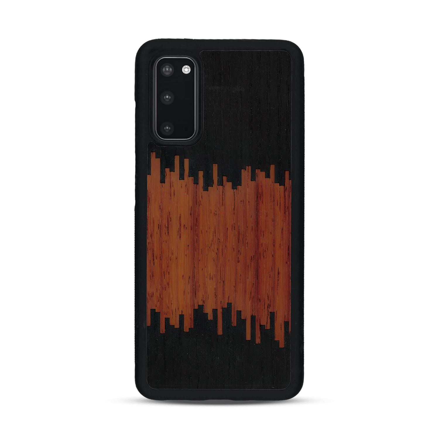 Coque de protection en bois véritable fabriquée en France pour  alliant plusieurs essences de bois pour représenter du magma en fusion