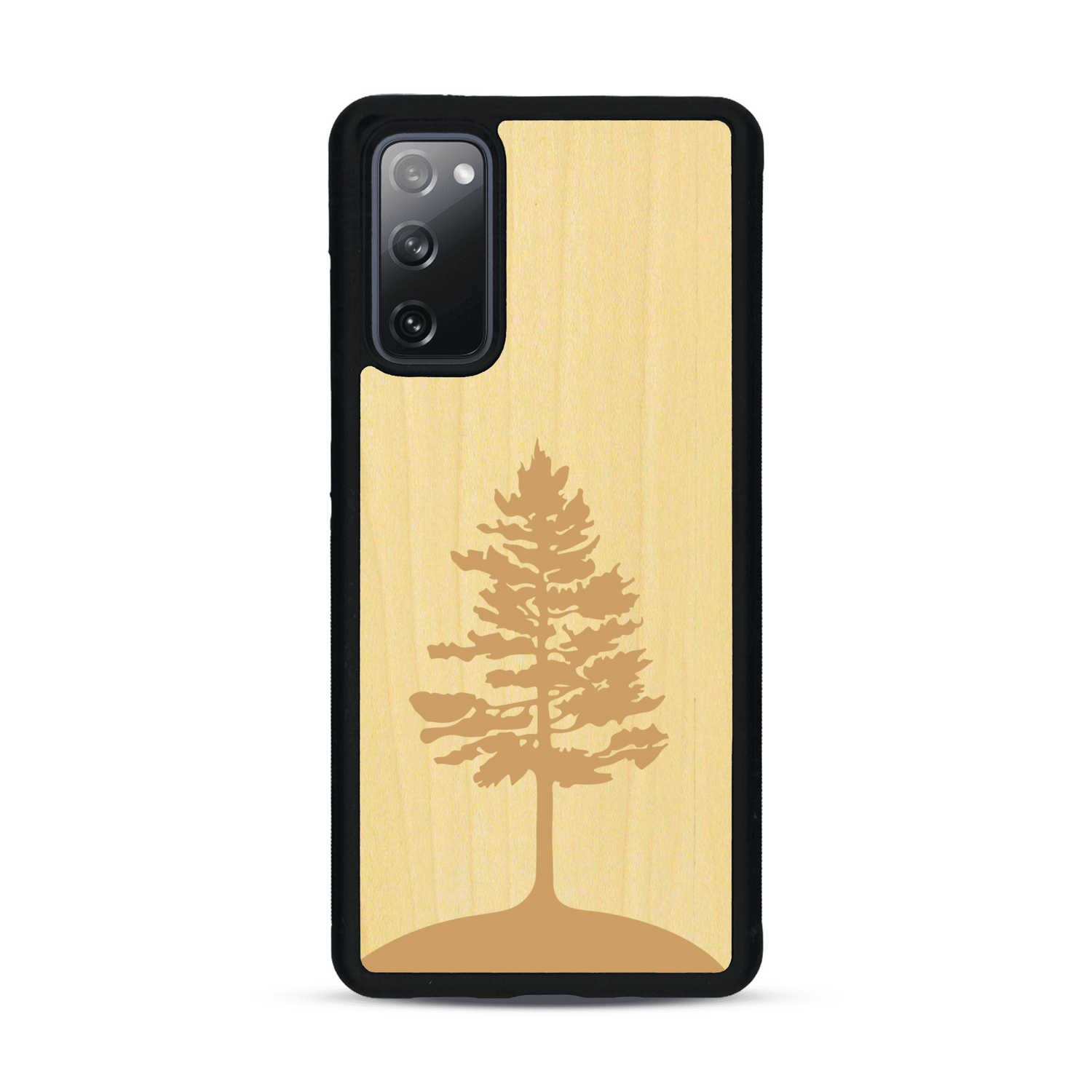 Coque de protection en bois véritable fabriquée en France pour  sur le thème de la nature, de la fôret et de l'écoresponsabilité avec une gravure représentant un arbre 
