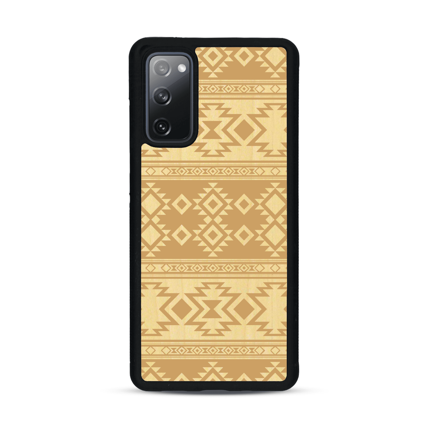 Coque de protection en bois véritable fabriquée en France pour  avec des motifs géométriques s'inspirant des temples aztèques, mayas et incas