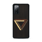 Coque de protection en bois véritable fabriquée en France pour  sur le thème de l'art géométrique qui allie du chêne fumé, du noyer, du bambou et du padouk représentant le triangle de penrose
