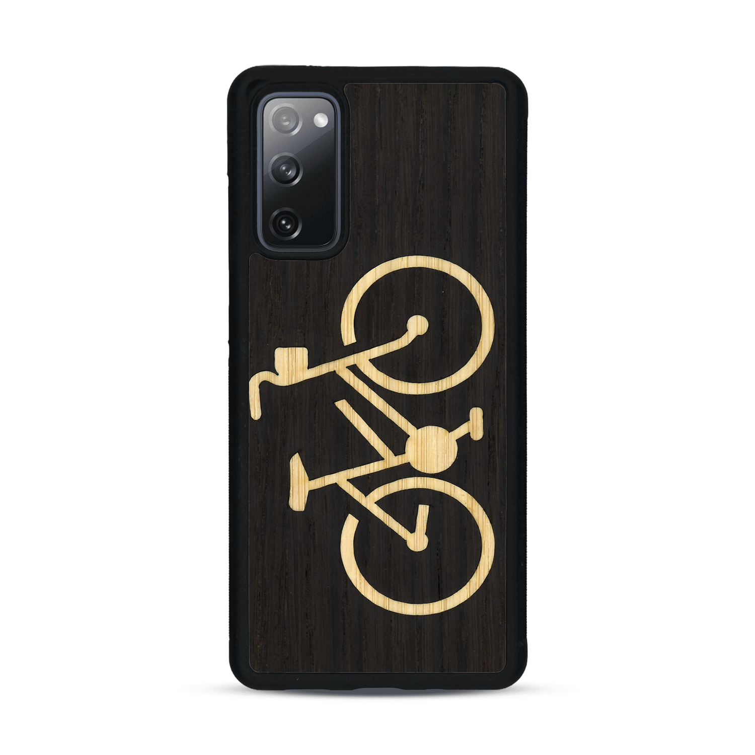 Coque de protection en bois véritable fabriquée en France pour  sur le theme du vélo et de l'outdoor qui allie du bambou et du chêne fumé représentant un vélo