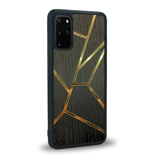 Coque de protection en bois véritable fabriquée en France pour Samsung S20+ alliant plusieurs essences de bois pour représenter des fragments design