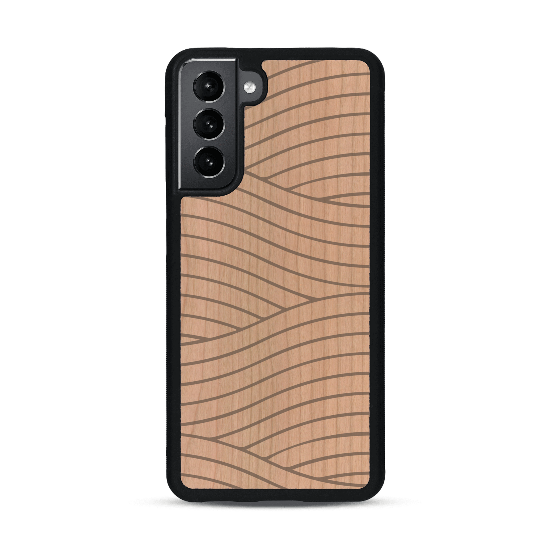 Coque de protection en bois véritable fabriquée en France pour  avec un motif moderne et minimaliste sur le thème waves et wavy représentant les vagues de l'océan