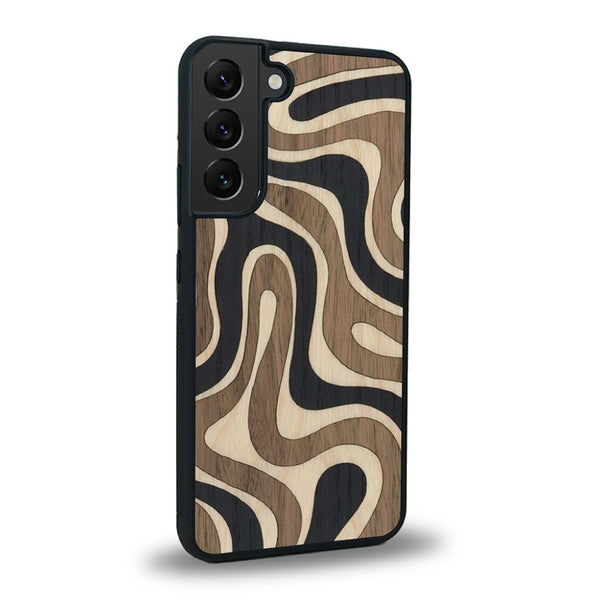 Coque de protection en bois véritable fabriquée en France pour Samsung S21 alliant plusieurs essences de bois pour représenter une ondulation