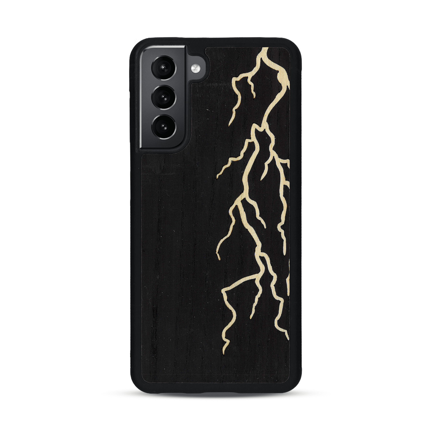 Coque de protection en bois véritable fabriquée en France pour  alliant plusieurs essences de bois pour représenter un éclair divin